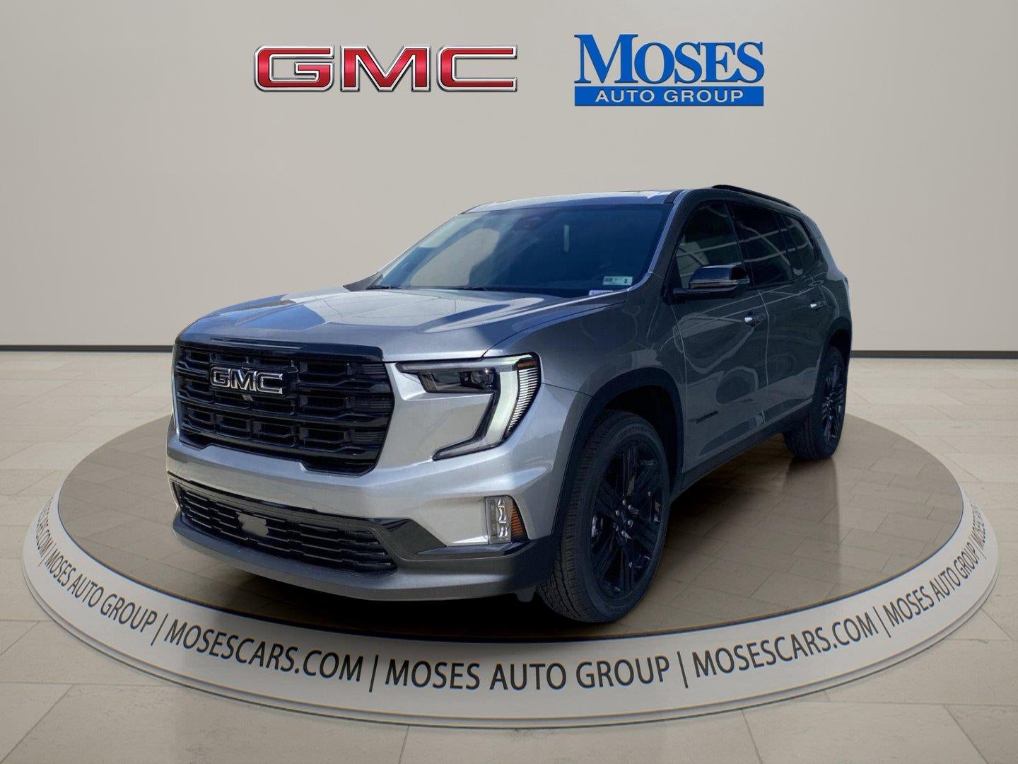 2026 GMC Acadia Elevation in Sterling Metallic — front three-quarter view