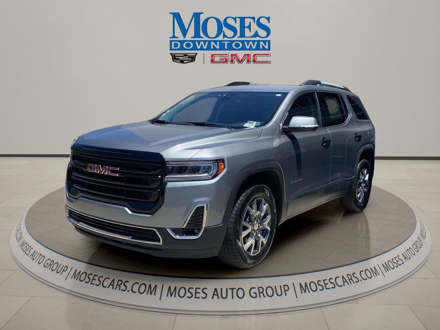 2023 GMC Acadia SLT in Sterling Metallic — front three-quarter view