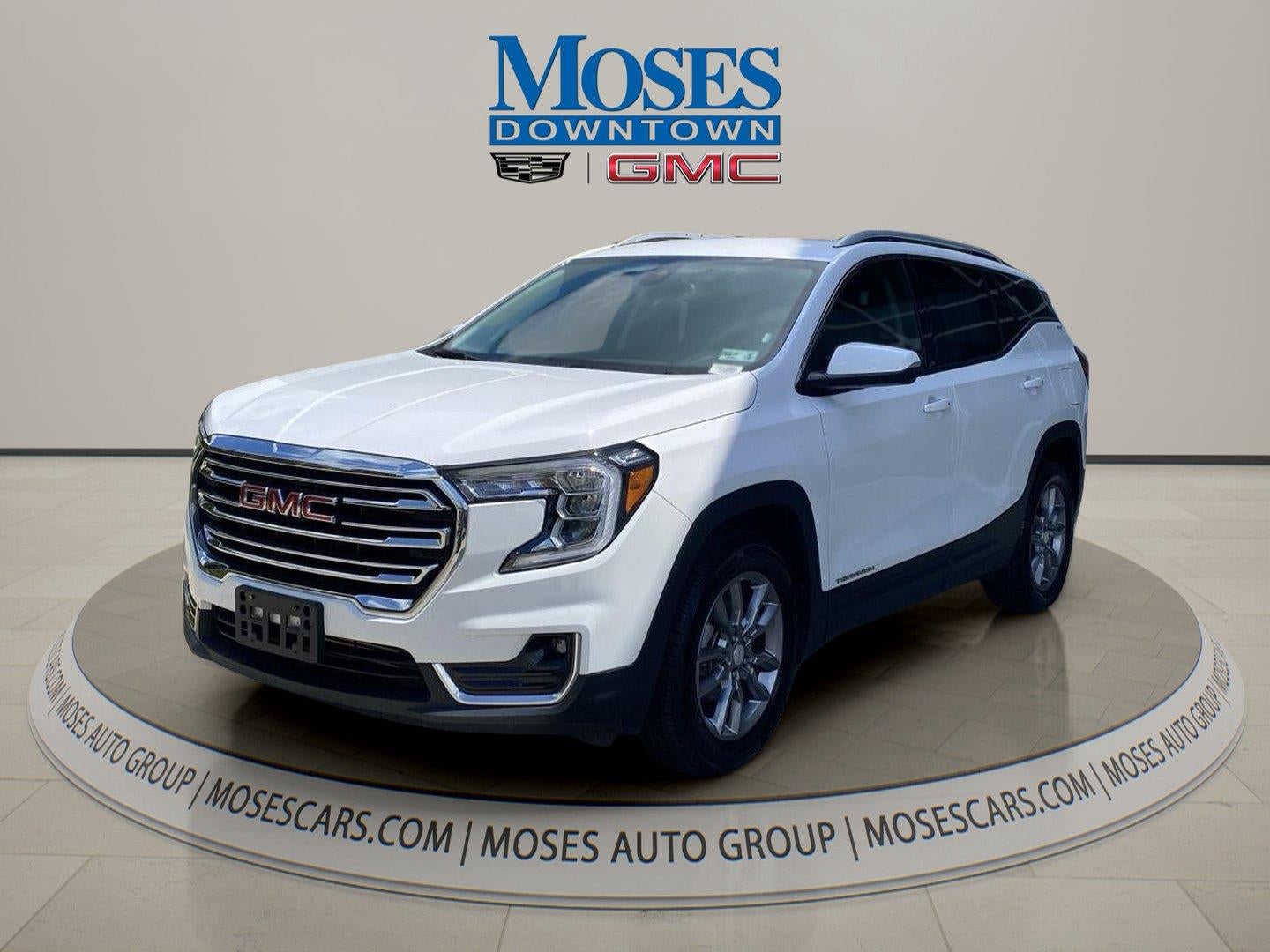 2024 GMC Terrain SLT in Summit White — front three-quarter view